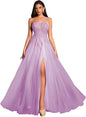 Customized Beaded Tulle Prom Dresses 2025 with Pockets Spaghetti Strap Formal Evening Dresses with Slit