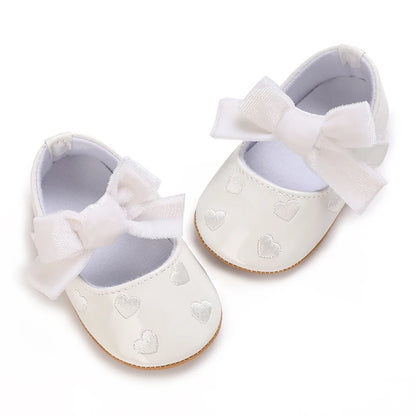 Newborn Princess Shoes Soft Leather Anti Slip Rubber Sole Baby Shoes White Girls Shoes