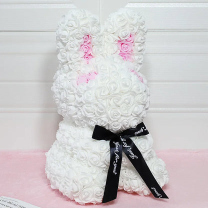Rose Rabbit NEW Valentines Day Gifts 27cm Flower Rabbits Artificial Floral Decorations Mother' DAY Gift For Girlfriend Festival