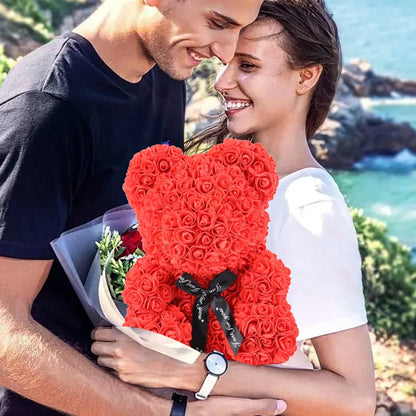 25cm Artificial Teddy Rose Flower Bear with Box Romantic Valentines Day Gift Girlfriend Women Anniversary Wedding Party Supplies