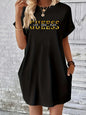 Women summer letter pattern print round neck short sleeved With pocket comfortable casual dress