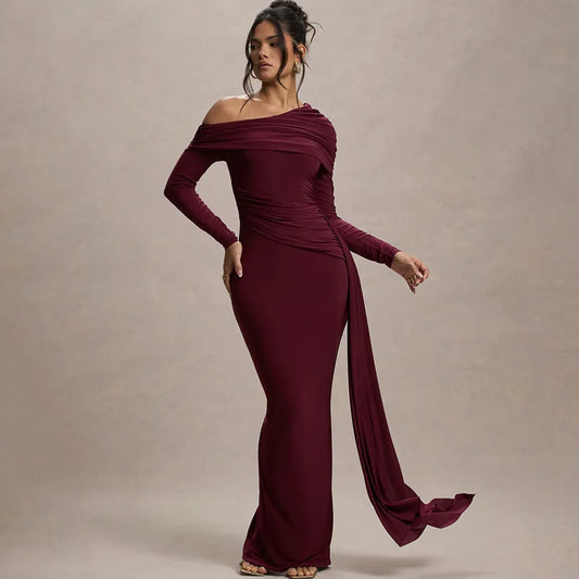 2026 Women's Faion Long Sve High Waist Gown Sexy Wrap Body Skirt Ele Draped oulder Cross-Border Sle Ci Walk