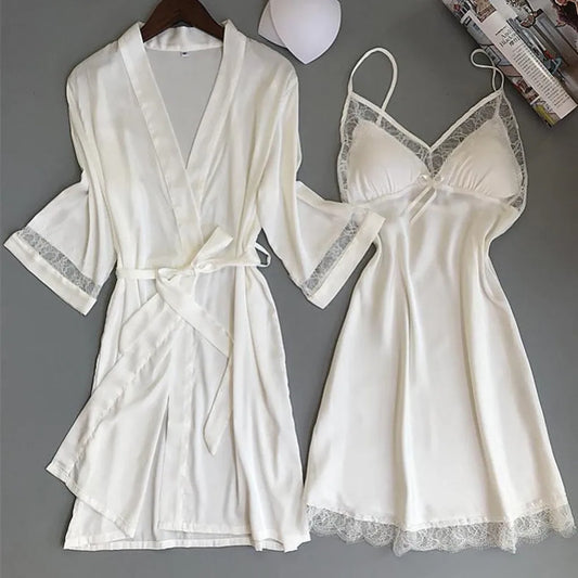 Women'S Sexy Lace Nightgown Nightdress Two-Piece Set Satin Material Soft And Silky Women'S Home Pajamas Valentine'S Day Gift