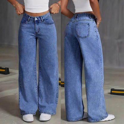 Size: S-5XL Women's Summer Autumn Wide-Leg Jeans High-Waist Plus-Size Jeans Straight-Leg Loose Casual Pants Girls Wide Leg Pants