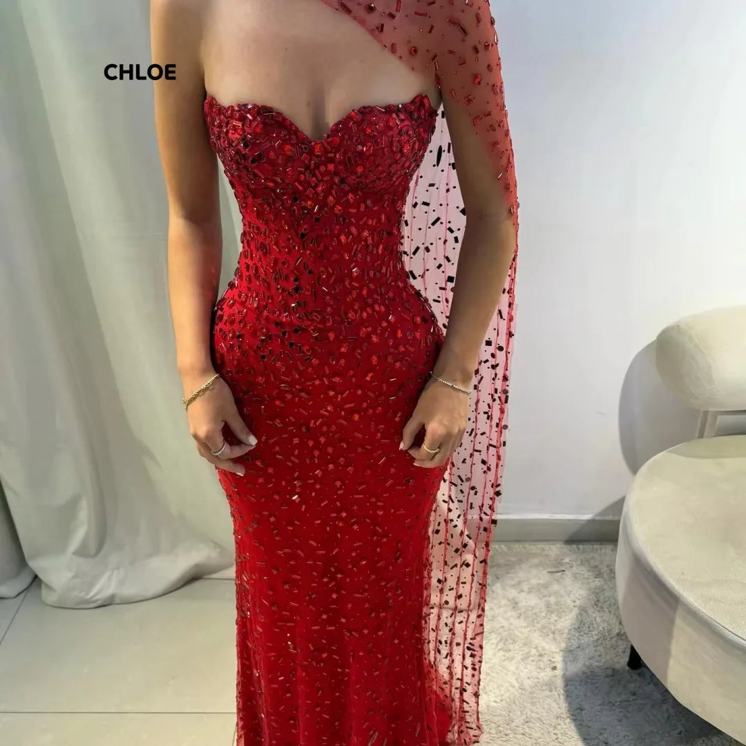 Custom Made Luxurious Party women Dress Off-shoulder Prom Dresses  Luxury Ball Dress Fish Tail Shawl Elegant Gown Gowns