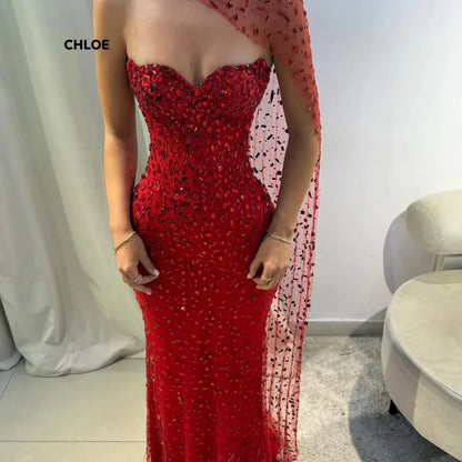 Custom Made Luxurious Party women Dress Off-shoulder Prom Dresses  Luxury Ball Dress Fish Tail Shawl Elegant Gown Gowns