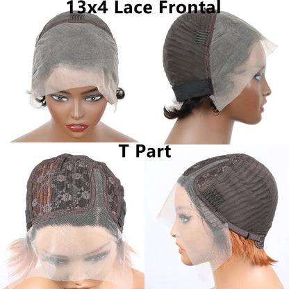 13x4 Short Bob Wig 100% Human Hair Wig Pixie Cut Colored 99J straight Lace Frontal Human Hair Wigs for Women 180% Density