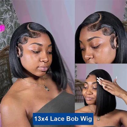 Bone Straight Bob Wigs Human Hair Pre Plucked Transparent Lace Frontal Wig Cuticle Aligned 100% Human Hair 13x4 Short Bob Wigs