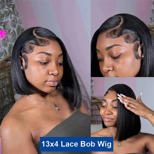Bone Straight Bob Wigs Human Hair Pre Plucked Transparent Lace Frontal Wig Cuticle Aligned 100% Human Hair 13x4 Short Bob Wigs