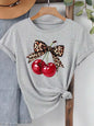 Fashion Cherry Print Women T-Shirt Short Sleeve Crew Neck Casual Tops for Summer Spring Women's Clothing Tops