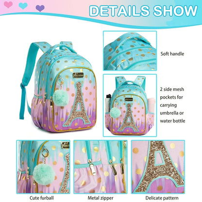 Children School Bags Kids Backpack Set in Primary Schoolbag for Teenager Girls Sequin Tower School Bags Waterproof Book Bags