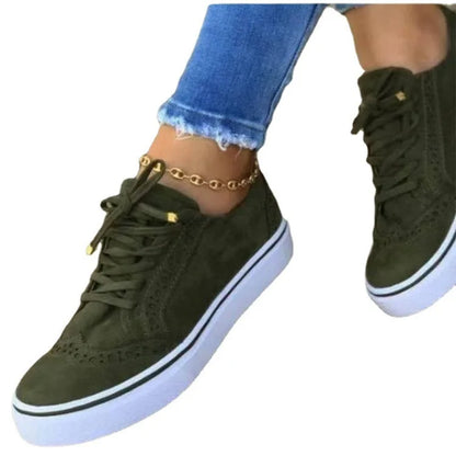 Women Fashion Sneakers Spring Autumn Chain Leather Comfortable Round Toe Platform Sneakers Lace Up Women's Shoes 35-43