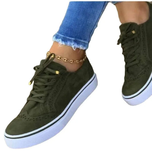 Women Fashion Sneakers Spring Autumn Chain Leather Comfortable Round Toe Platform Sneakers Lace Up Women's Shoes 35-43