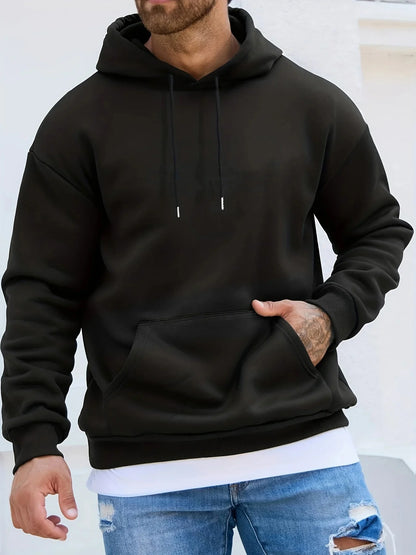 Men's winter casual fashion loose plus size simple letter printed fleece pullover long sleeved hooded sweatshirt