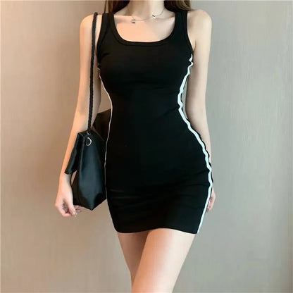 Summer Women Casual Dress Spaghetti Strap Sleeveless Sexy Stretch Slim Dress