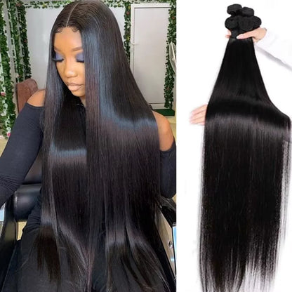 Natural Color Brazilian Human Hair Straight Bundles 10-36 Inches 1 Bundles Remy Human Hair Extensions Double Weft Braiding Hair