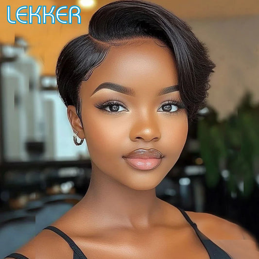 13x1 Part Straight Short Pixie Cut Natural Lace  Front 100% Human Hair Wig For Women Brazilian Remy Hair Glueless Bob Wigs