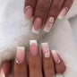 24pcs/Box Long T Handmade Valentine's Day French Flame Wave Love With Diamond False Nail Enhancement Waterproof Gel Fake Nails