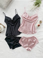 Women's Sexy Solid Satin Pajama Set Top and Shorts soft and comfortable Four piece set
