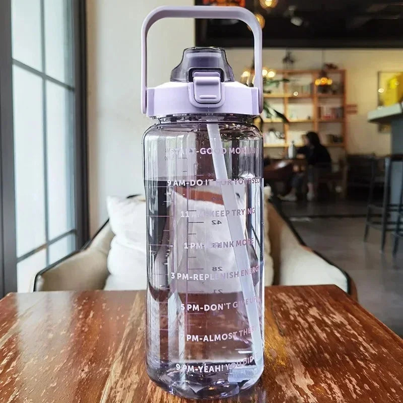 64oz Large Motivational  Water Bottle With Time Marker ,plastic cup portable Bottle With Straw Handle Tritan Frosted Water Jug for Gym, Bottle Sports Fitness