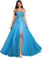 Customized Beaded Tulle Prom Dresses 2025 with Pockets Spaghetti Strap Formal Evening Dresses with Slit