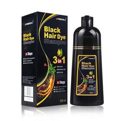 MEIDU 3 in 1 Hair Dye Shampoo - Can cover gray hairs,Herbal Ingredients,Contains Ginseng Extract,Natural Haircoloring, black hairdye