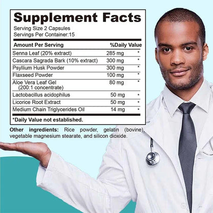15 Day Cleanse - Gut and Colon Support | Caffeine Free | Advanced Formula with Senna, Cascara Sagrada, & Psyllium Husk | Non-G