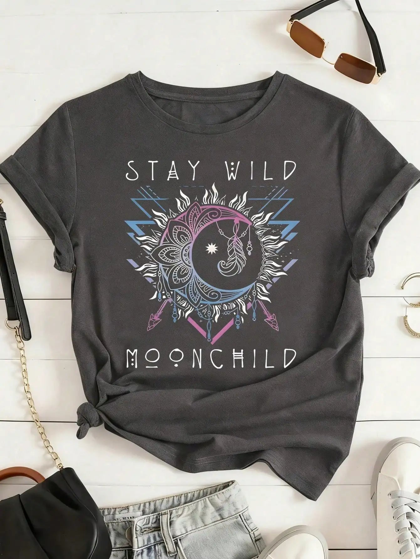 Prayer Changes Things T-Shirt with Golden Cross Print, Soft Round Neck Casual Top for Daily Wear