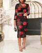 Women 3PCS Crop Top & Shorts Set with Tropical Print Sheer Mesh Bodycon Dress