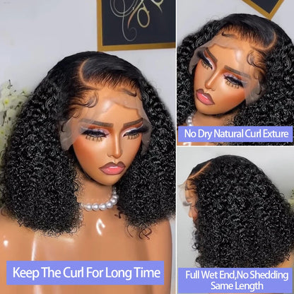 Short Bob Deep Wave Curly 13x4 HD Lace Frontal Wigs Preplucked Glueless 4x4 Lace Front Wig 100% Human Hair For Black Women 230% Density
