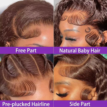 Chocolate Brown Short Bob Deep Wave 13x4 HD Lace Front Wigs Human Hair Brazilian Curly 7x5 Glueless Wig Ready to Go 250%