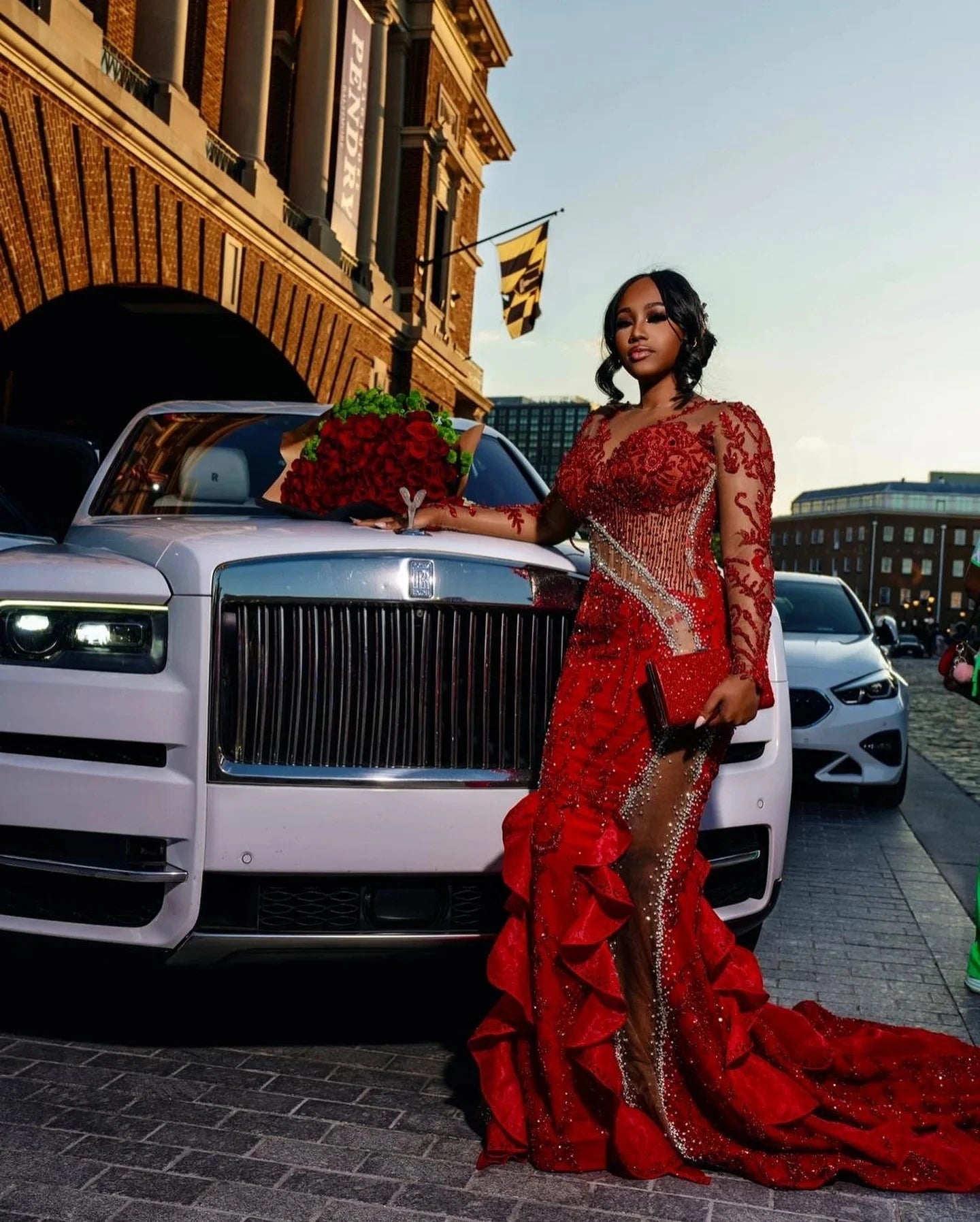 Luxurious Beading Evening Dresses Red Ruffles Birthday Dress African Wedding Reception Dress Unique Aso Ebi Style Formal Dress