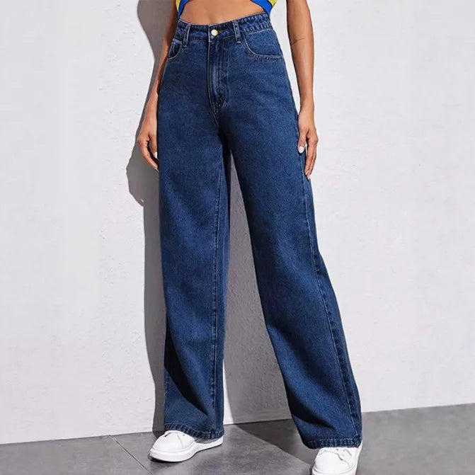 Size: S-5XL Women's Summer Autumn Wide-Leg Jeans High-Waist Plus-Size Jeans Straight-Leg Loose Casual Pants Girls Wide Leg Pants