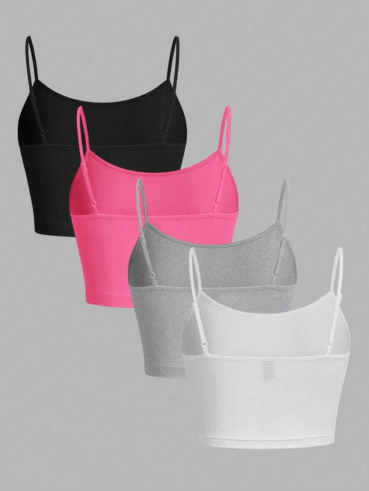 4 pieces Women's sexy summer vest Tank tops solid color adjustable comfortable vest soft girl 's Ladies  Cropped Vest  Crop tops