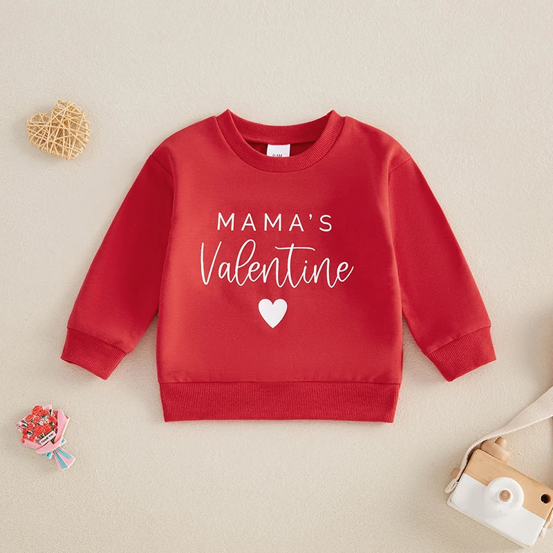 VISgogo Baby Casual Sweatshirt Long Sleeve Crew Neck Hoodie Letters Heart Print Valentine’s Day Clothes for Girls Boys