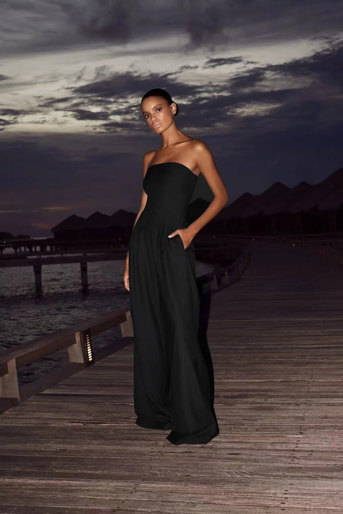 Women's Jumpsuits Strapless Back Sexy Solid Color Temperament Party Evening Slim High Waist Bodysuit Women