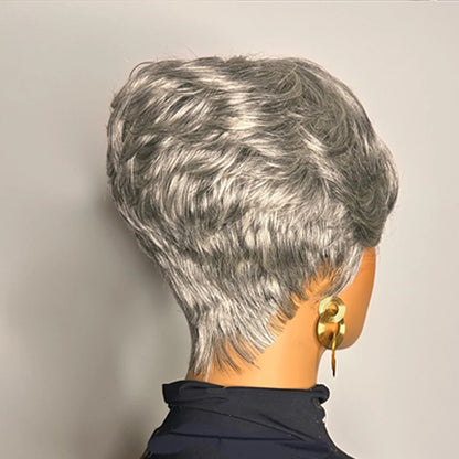 Silvery Gray Pixie Cut Wig 100% Human Hair Wig for Women Virgin  Remy Human Hair Wig