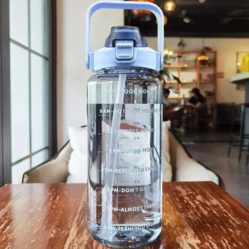 64oz Large Motivational  Water Bottle With Time Marker ,plastic cup portable Bottle With Straw Handle Tritan Frosted Water Jug for Gym, Bottle Sports Fitness