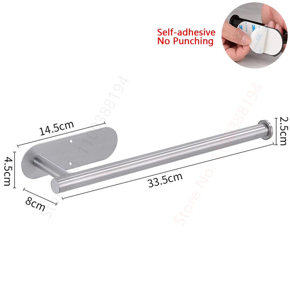 Toilet Towel Paper Wall Mount Holder Adhesive Black Silver Kitchen Roll Paper Stand Hanging Napkin Rack Bathroom Accessories WC