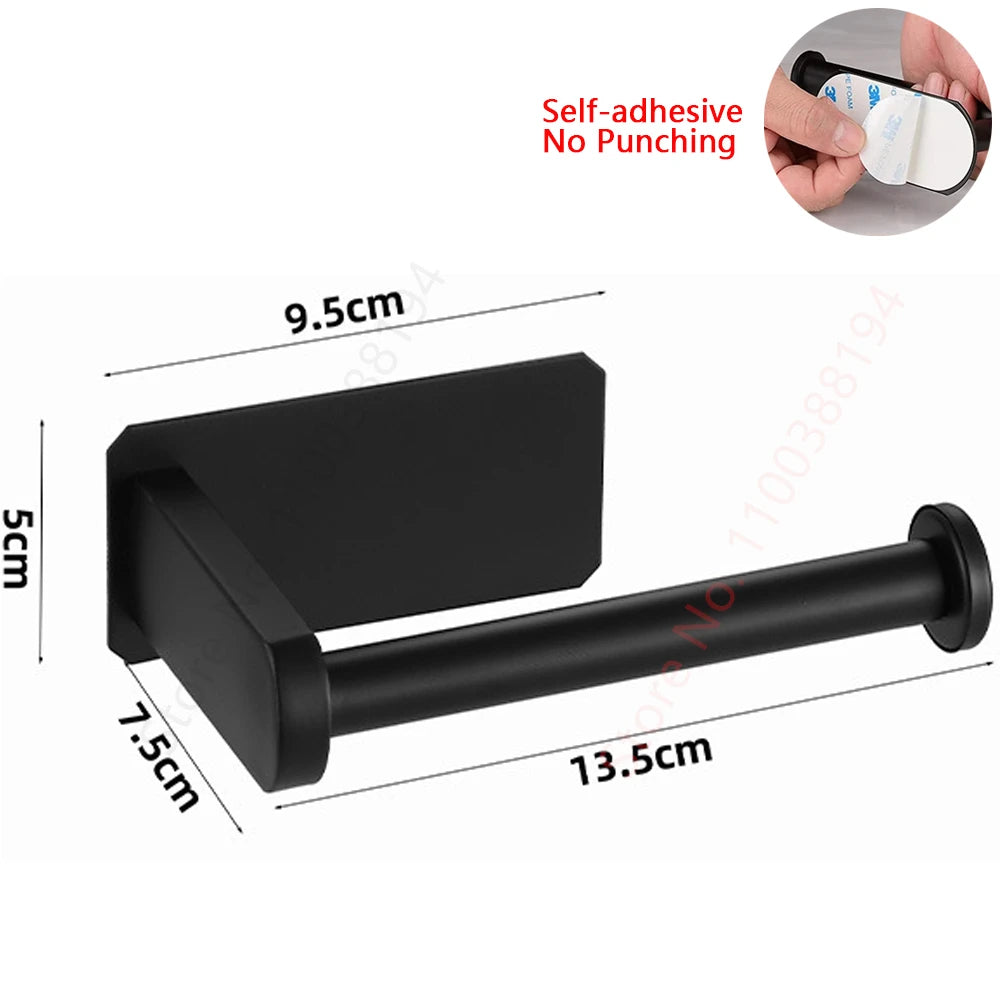 Toilet Towel Paper Wall Mount Holder Adhesive Black Silver Kitchen Roll Paper Stand Hanging Napkin Rack Bathroom Accessories WC