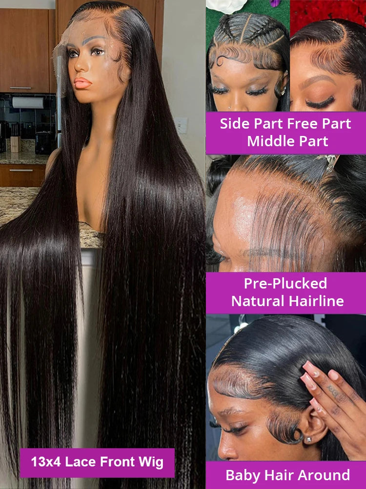 360 Full Lace Human Hair Wig Bone Straight Lace Front Wig 13x4 HD Transparent Lace Frontal Wig For Women Preplucked 250% Density