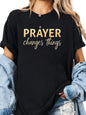 Prayer Changes Things Christian Graphic Tee Easter Women's Casual T-Shirt For Church And Daily Wear Black Plus-size