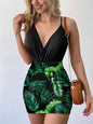 Dress Sets Short Sets In The Summer Of 2024 Women Printed Tight Mini Skirt Set, Deep V-neck Sexy Suit, Party Suspender And Skirt