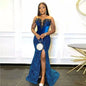 Gorgeous Mermaid Evening Dresses African Women Long Velvet Beads Aso Ebi Prom Dress Sweetheart Elegant Formal Gown Royal Blue