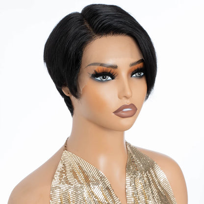 13x1 Part Straight Short Pixie Cut Natural Lace  Front 100% Human Hair Wig For Women Brazilian Remy Hair Glueless Bob Wigs