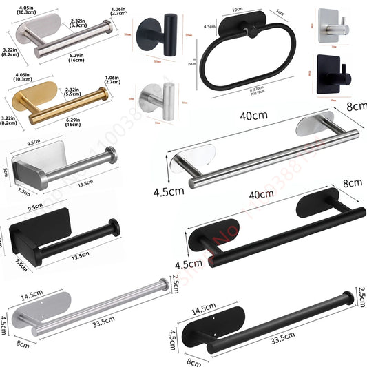 Toilet Towel Paper Wall Mount Holder Adhesive Black Silver Kitchen Roll Paper Stand Hanging Napkin Rack Bathroom Accessories WC
