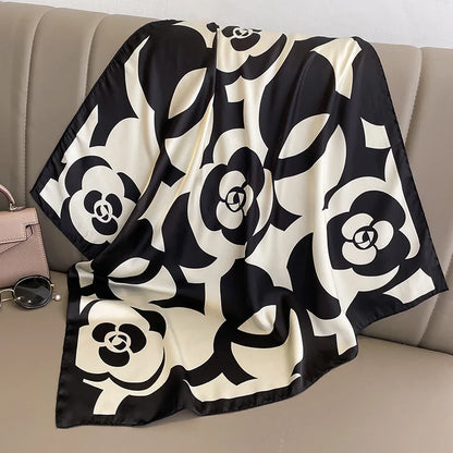 70cm Chain Print Silk Satin Hair Scarf Women Handkerchief Printed Female Square Head Bandana Small Neck Muffler Hijab Lady Girl