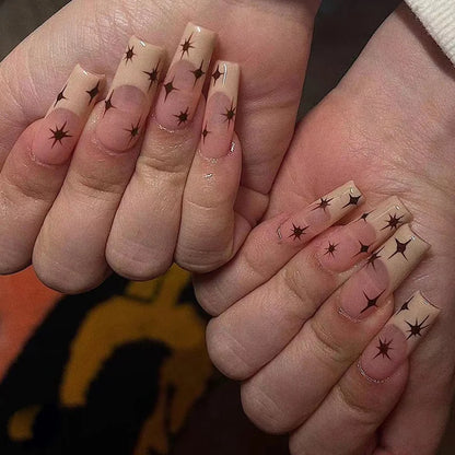 24pcs/Box Long T Handmade Valentine's Day French Flame Wave Love With Diamond False Nail Enhancement Waterproof Gel Fake Nails