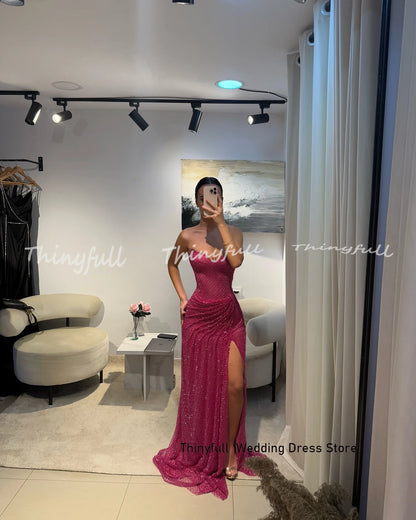 Thinyfull Mermaid Glitter Prom Dresses Sweetheart Sleeveless Evening Gown Split Long Formal Dress Robe De Soirée Customized ﻿
