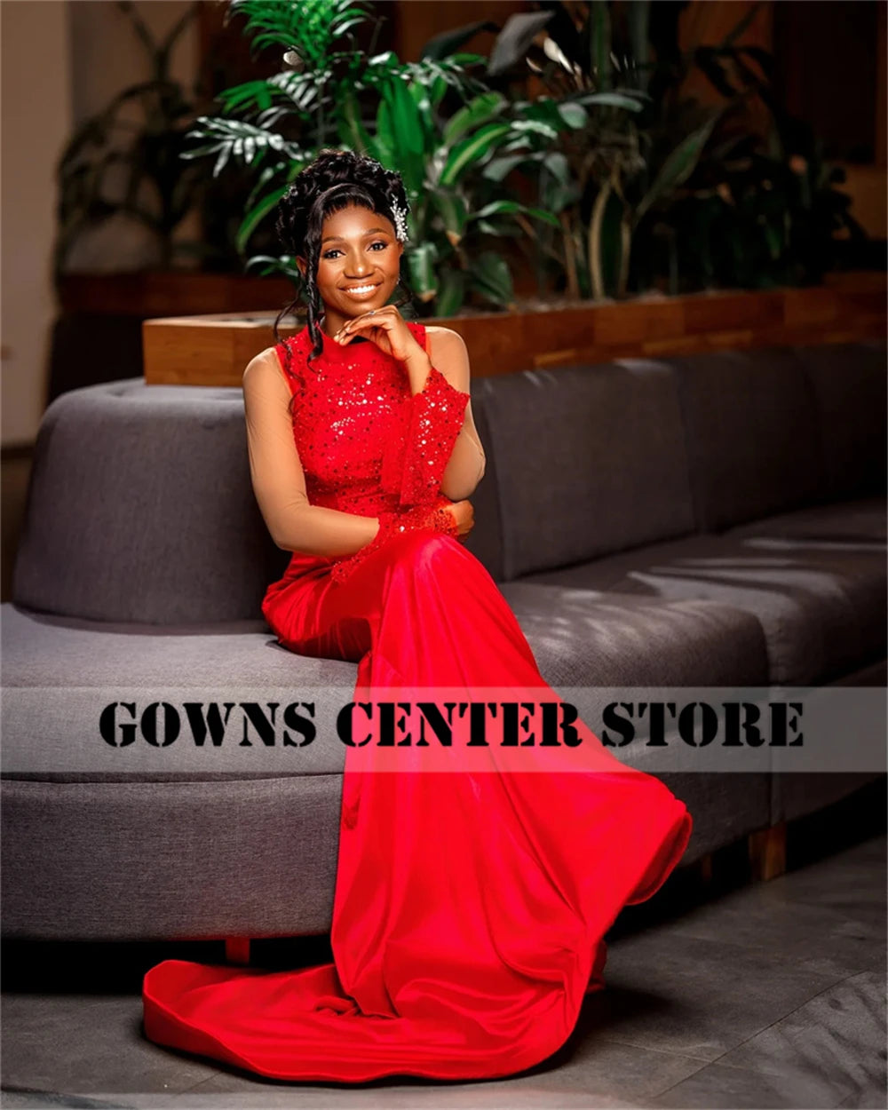 Stunning Red Aso Ebi Mermaid Evening Dresses Long Sleeves Bead Elegant Party Dress For Women 2025 African Formal Gown Customized